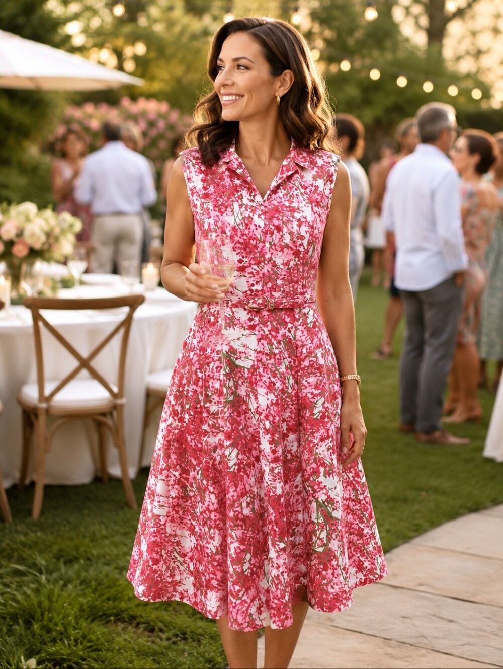 Talbots Linen Floral Sleeveless Midi Dress with Belt